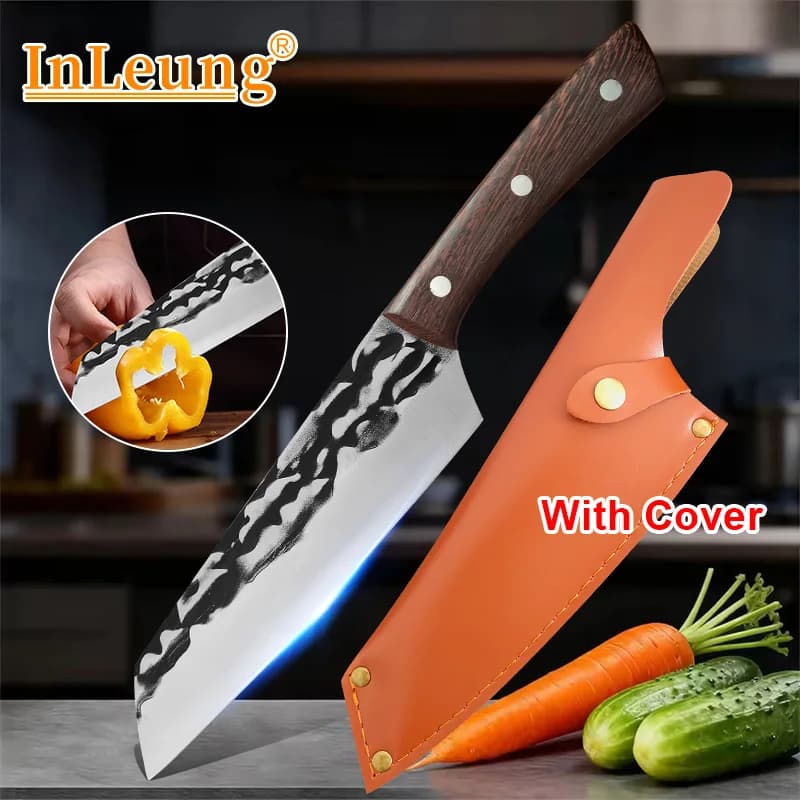 Professional Chef's Butcher Knife Forged Steel Slicing Knife Meat Chopping Knife Wooden Handle Meat Cleaver Kitchen Accessories
