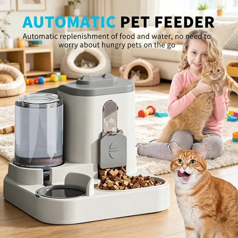 KEMORELA Automatic Cat Bowl Feeder with Water Fountain Spill Proof Design Pet Food Dispenser for Small Medium Large Cats Dogs