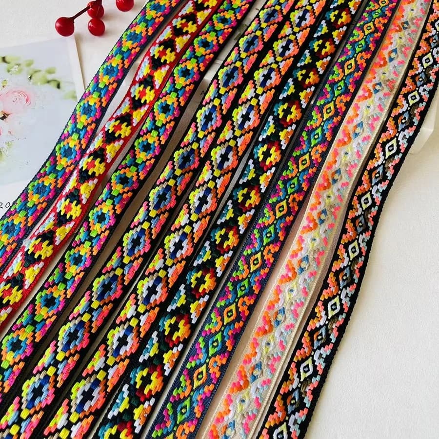 9 M/lotto di larghezza Circa 25 MM Nastro Jacquard Tessuto Geometrico Per Accessorio di Abbigliamento ZH-5863