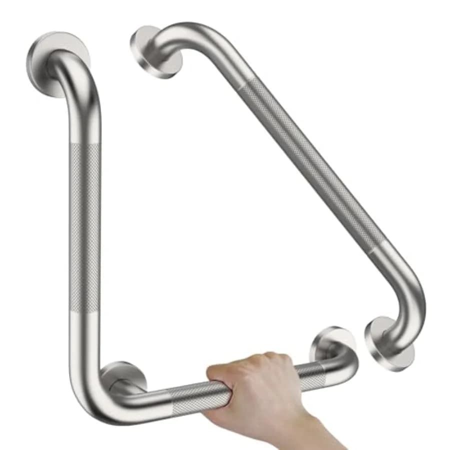 Maniglioni Antiscivolo Angolati per Doccia da 16 Pollici con Maniglione per Bagno in Acciaio Inossidabile da 20 Pollici, Finitura Nichel Spazzolato, per Disabili