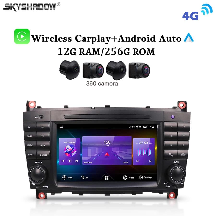 260mm 12G + 256G Carplay Auto Android 13.0 IPS Lettore DVD per auto GPS mappa WIFI Bluetooth Radio per Benz W203 W467 W209 W219 2004-2011