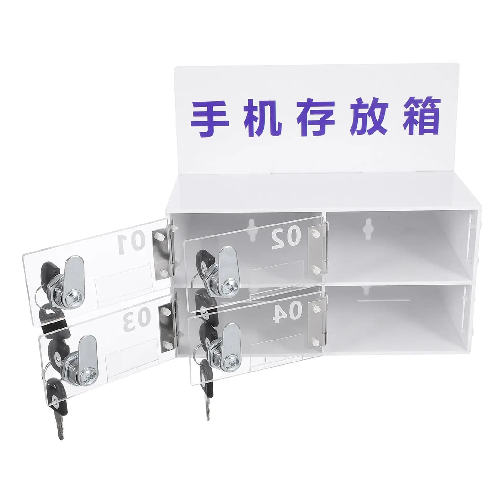 Acrylic mobile phone box, 4 compartment organizer, safe closing system, spacious compartments, transparent, modern visibility