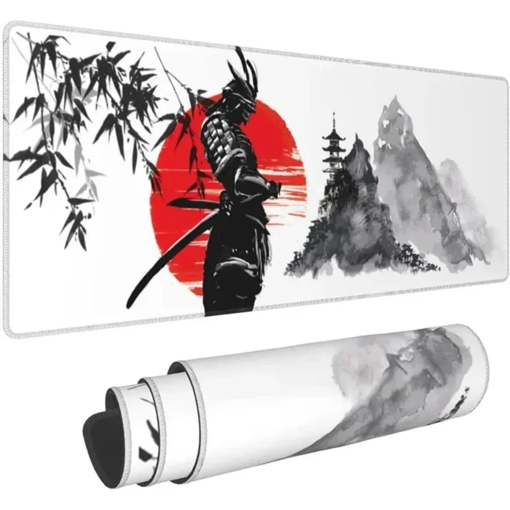 Tappetino da scrivania con albero e sole in stile samurai giapponese | Tappetino per Mouse da Gaming Antiscivolo in Gomma Naturale per Ufficio e Laptop, Regalo di Natale