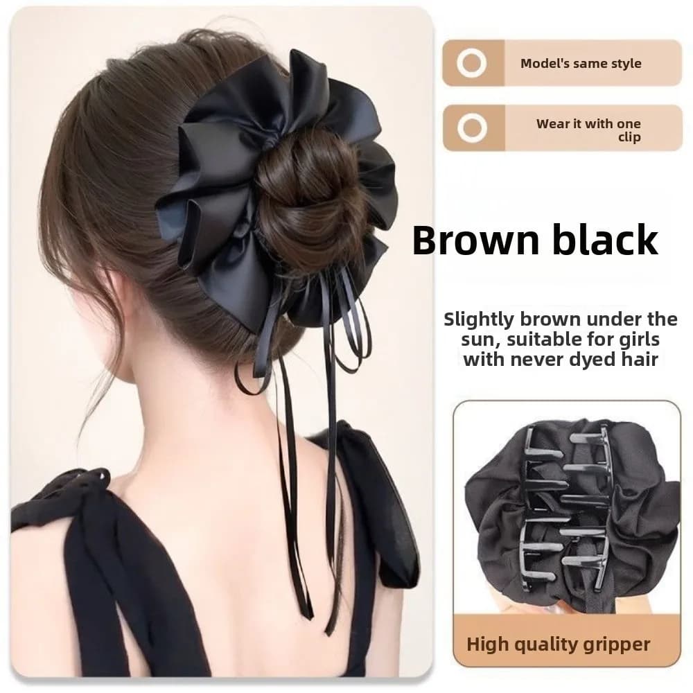 New Synthetic Hair Chignon Claw Clip Bowknot Hair Band Sandwich Head Wig Soft Ribbon Wig Hair Accessories with Elastic