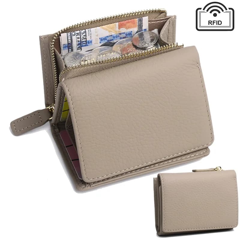 Portafoglio da donna corto con blocco RFID in pelle di vacchetta occidentale Portamonete con slot multipli per carte da donna
