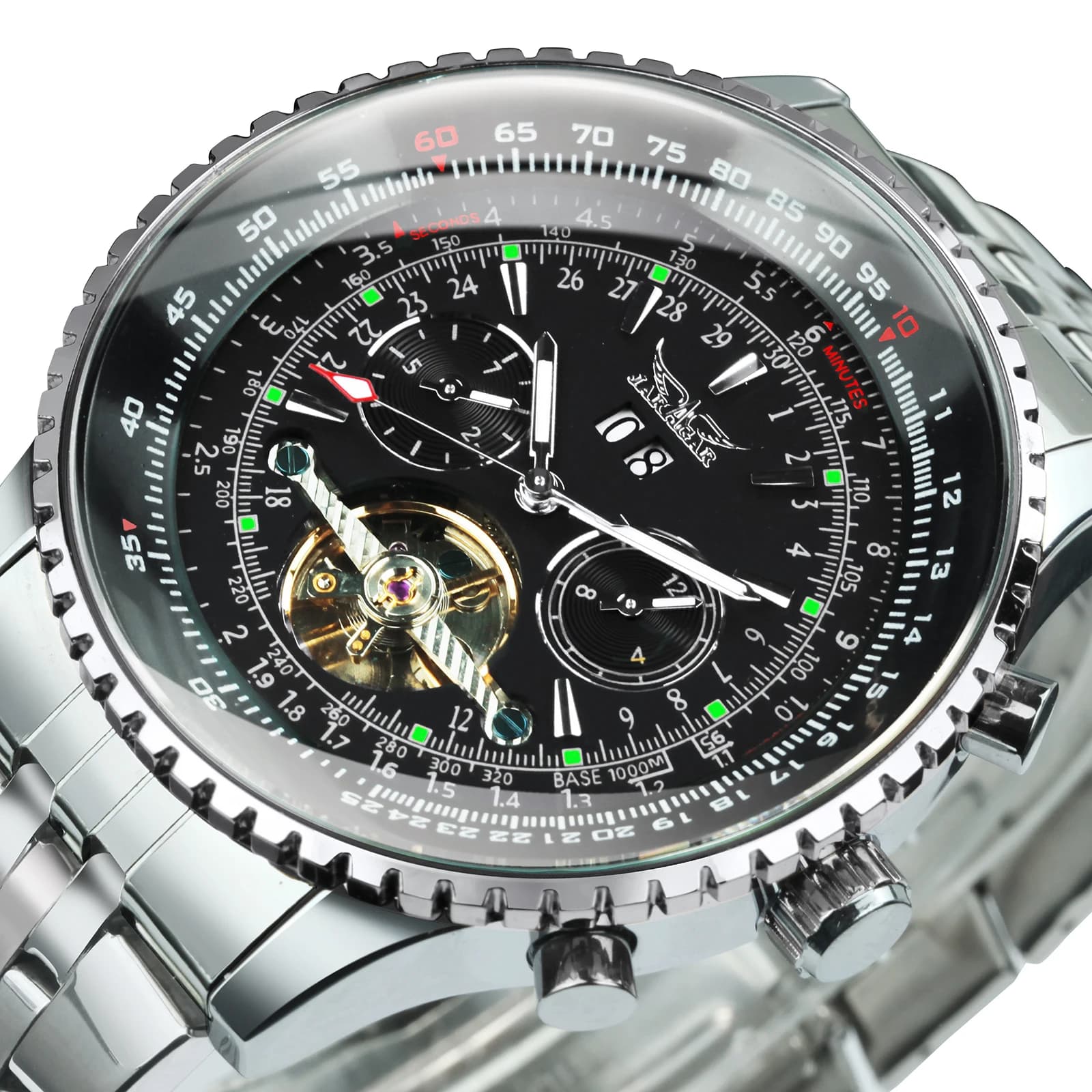 Orologio automatico sportivo militare Jaragar da uomo multifunzione Tourbillon scheletro orologi meccanici cinturino in pelle in acciaio di lusso