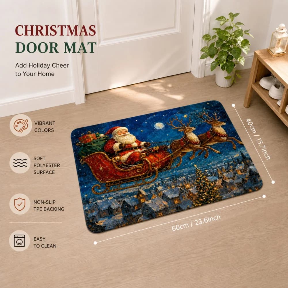 Santa Claus reindeer sled Christmas anti slip door mat 60X90cm customizable pattern Christmas atmosphere home decoration carpet