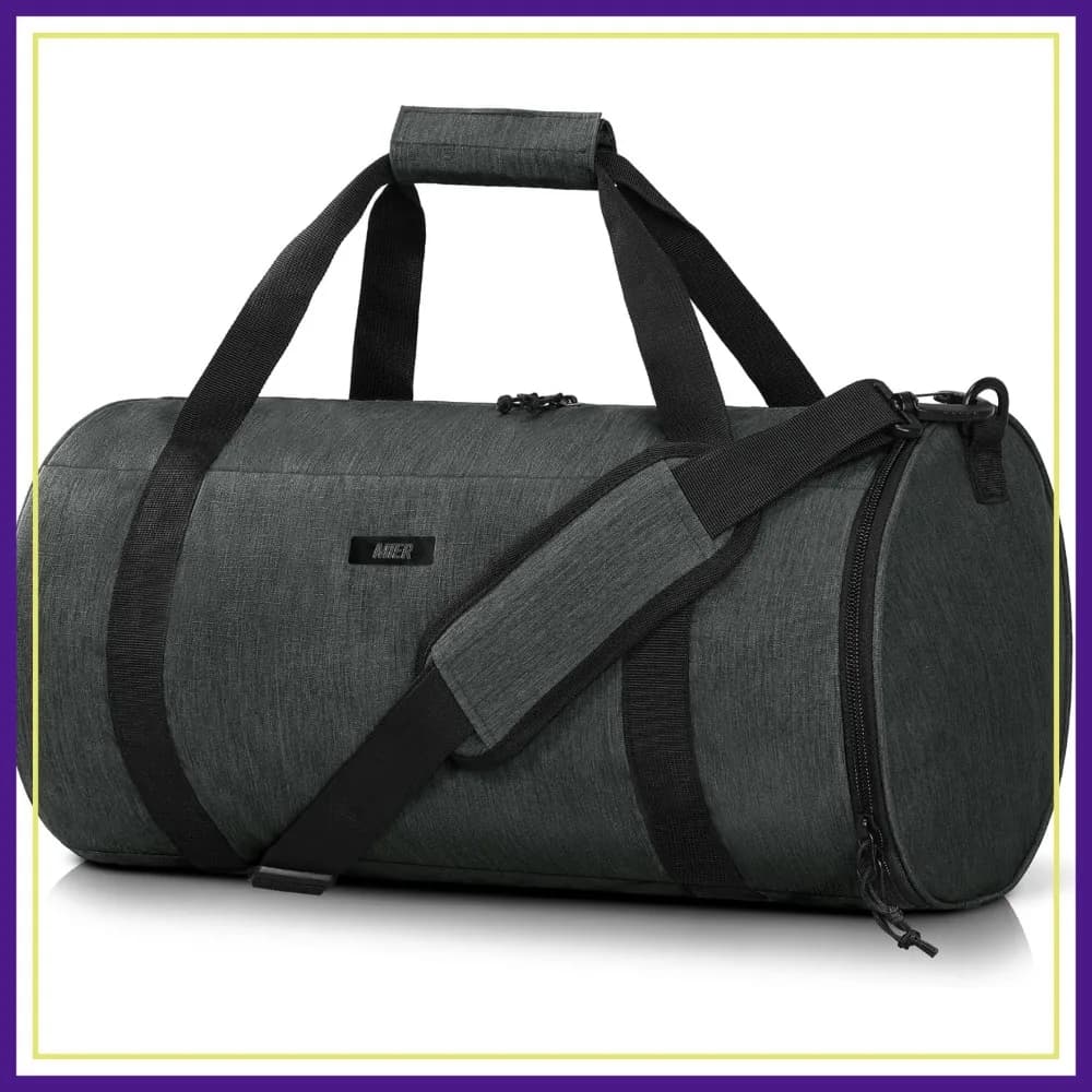 Borsa da palestra rotonda con scomparto per scarpe e tasca impermeabile, borsone leggero da viaggio per uomo e donna, per allenamento, viaggi e sport, 24L, grigio scuro