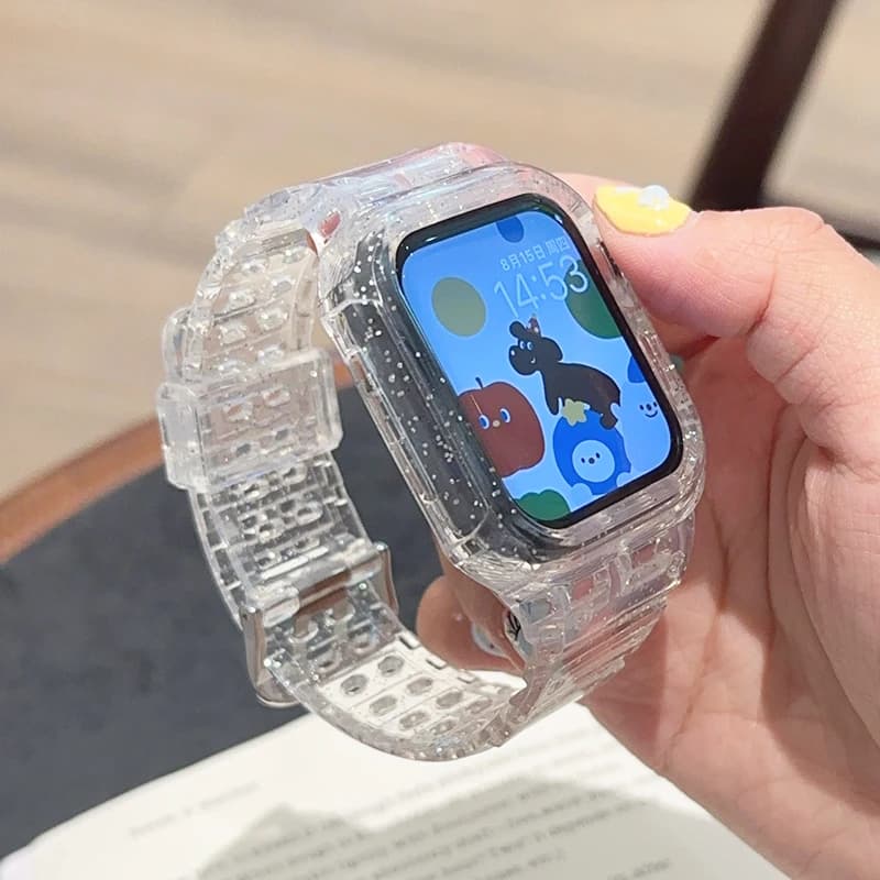 Cinturino in silicone + custodia per cinturini Apple Watch 11 42mm 46mm 44mm 40mm 41mm 45mm Bracciale trasparente serie iWatch 10 9 8 7 6 5 Se 3