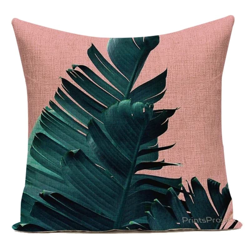 Decorative Pillows Pink Tropical Plants Big Leaf Palm Polyester Sofa Home Cushion Cover Cojines Decorativos Para Sofa Cover