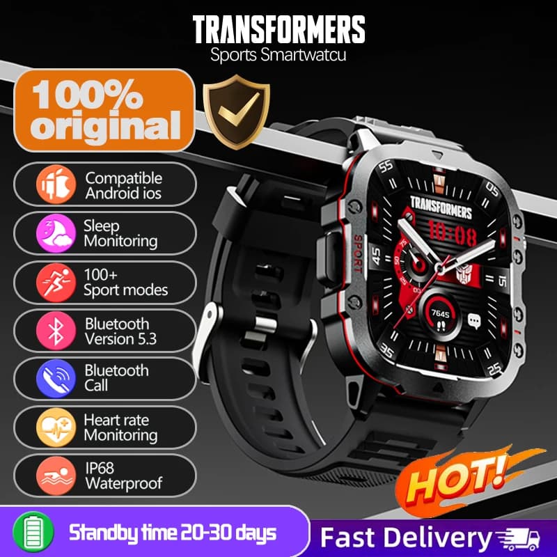 TRANSFORMERS TF-H01 Chiamata Bluetooth 1.96 "Smartwatch 420 Mah Batteria IP68 Monitor sanitario impermeabile Sport Tracker Smart Watch da uomo