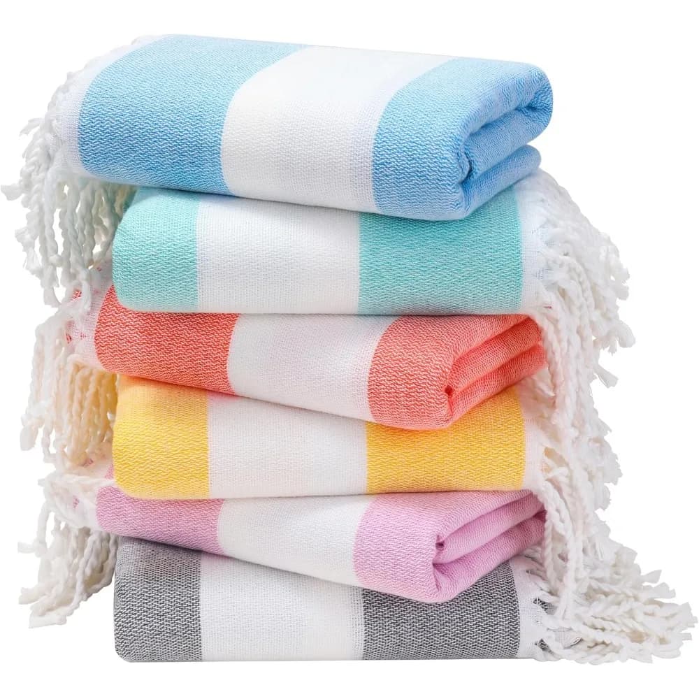 Set di sei teli mare turchesi a righe oversize 74x38, sottili, ad asciugatura rapida, anti-sabbia, per piscina, nuoto, coperta da viaggio XL