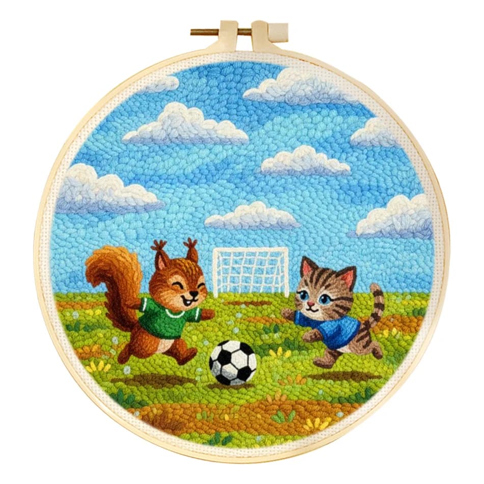 RUOPOTY Punch Needle Frame Wall Decor Football And Squirrels Cat Art Kits For Adults Animal Punch Needle Threader Living Room