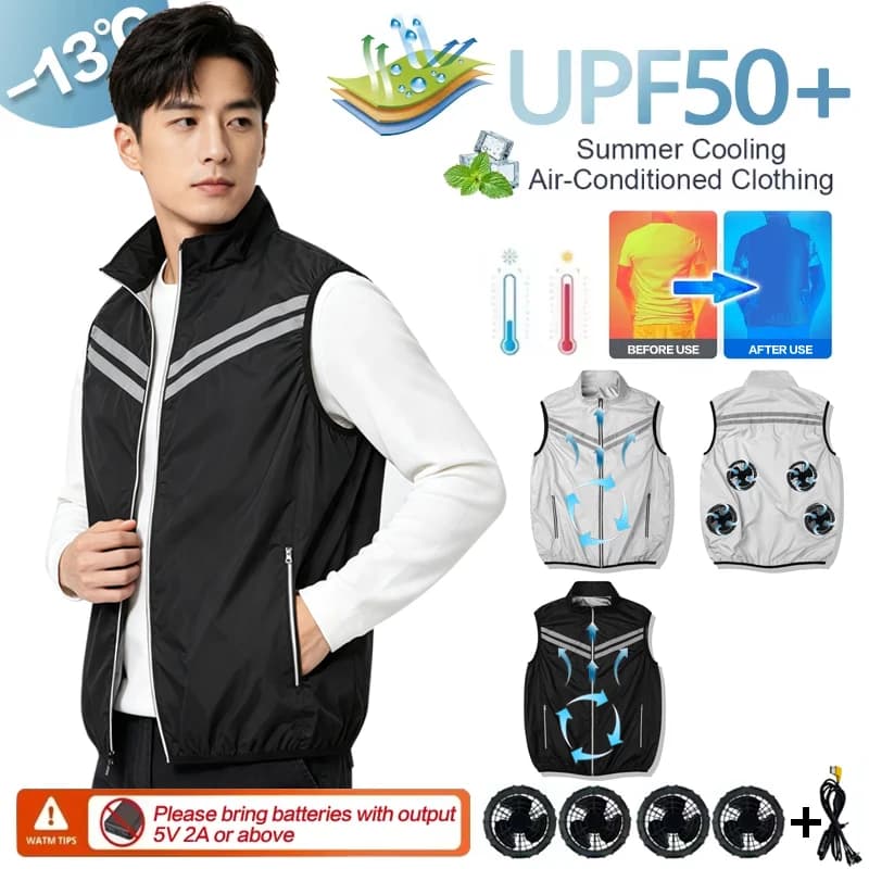 Summer Cooling Air Conditioning Suit USB4 Fan Cooling Vest for Men and Women, Ultra-Light Sun Protection Vest, Outdoor Fishing,