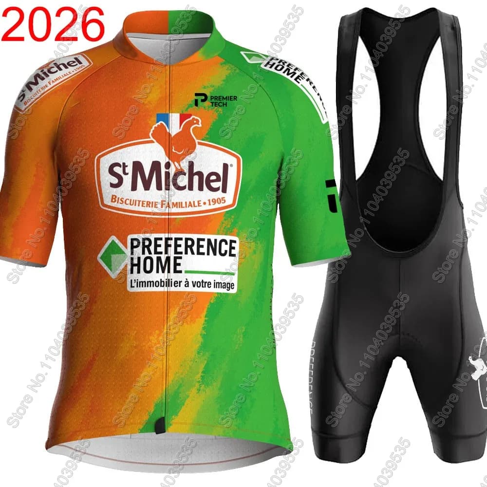 Cycling jersey St Michel 2026 Men's sweater Pro Team Short sleeve set France Orange Clothing Road bike shirts Suit Shorts with MTB bicycle straps