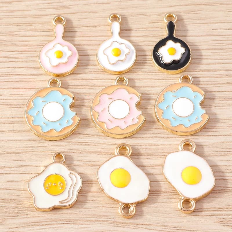 10pcs Cute Food Charms Enamel Fried Eggs Charms Pendants for Jewelry Making DIY Earrings Necklaces Bracelets Crafts Accessories