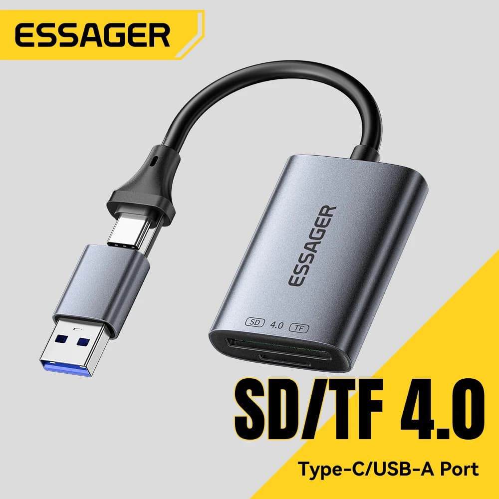 Essager 2 in 1 USB Card Reader SD/TF 4.0 Memory Card Device 312 MB/s 2TB Smart Cardreader for iPhone Samsung Laptop MacBook PC