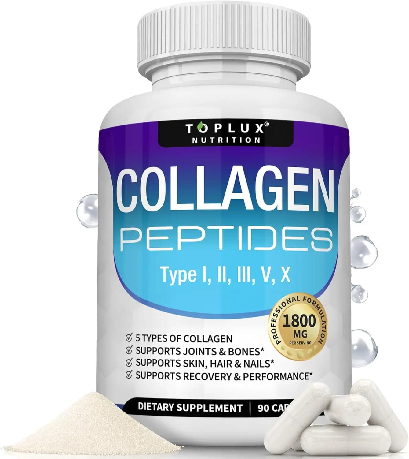 Multi Collagen Peptides Capsules 1800mg - Hydrolyzed Protein Collagen Complex Pills Promotes Skin & Hair , Joint for Men Women