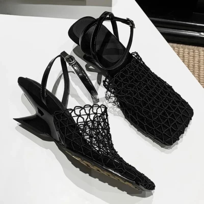 Women's Slingback Sandals Fabric With Women's Heel Gladiator Hollow High Heels Shoes 2026 Summer Square Toe Slingback Vacation Trends Al Sea Footwear