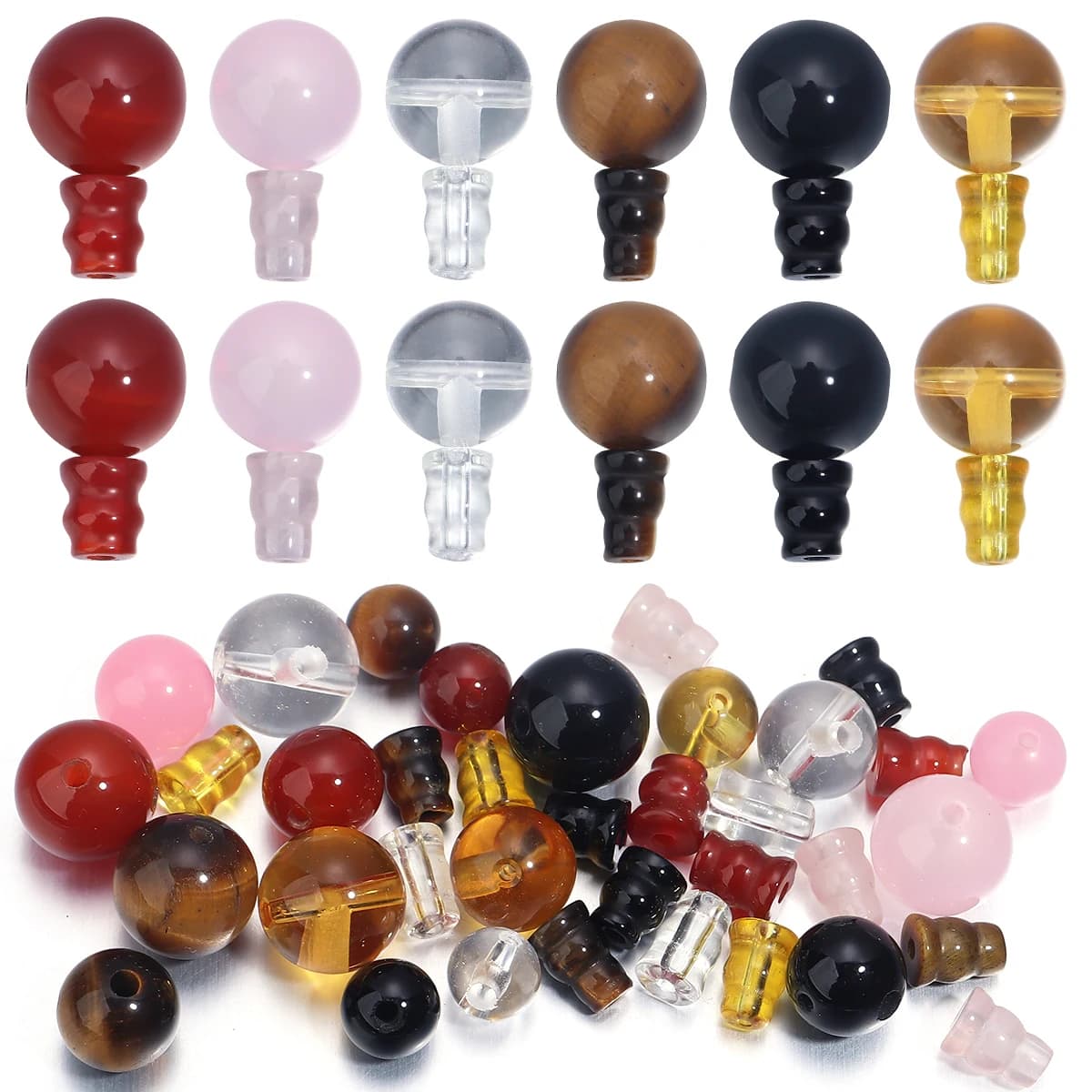 2 set/lotto 6-10mm naturale rosso/nero perline 3 fori testa di Buddha Guru distanziatore per fai da te fatti a mano gemme collana braccialetto di pietra