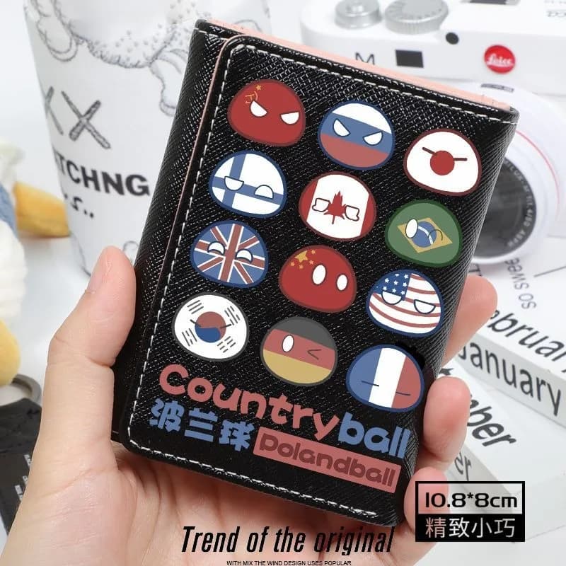 CountryHumans Portafoglio anime in pelle vegana per studente Porta carte con blocco RFID triplo Mini borsa con fermasoldi corto