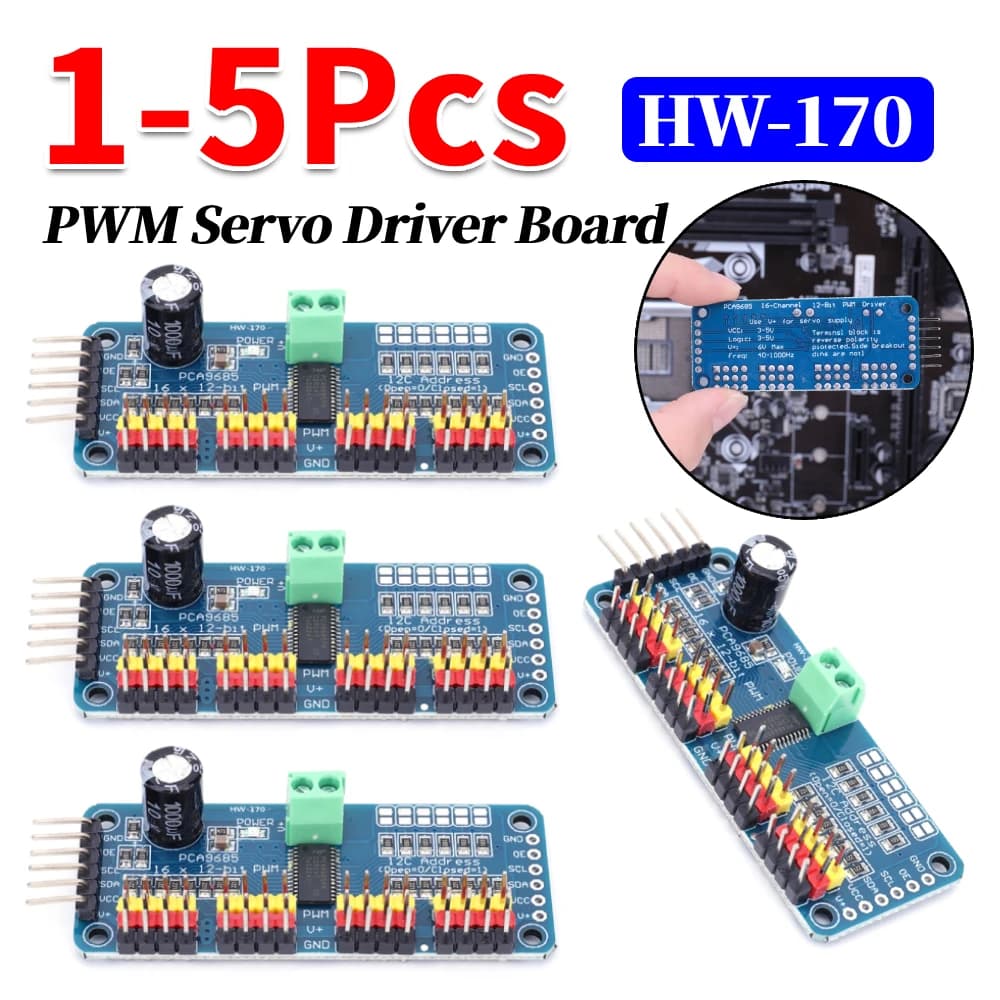 1-5 Pieces PWM HW-170 PCA9685 Controller Robot Interface IIC 16 Channels 12-Bit for Arduino Robot/Raspberry Pi