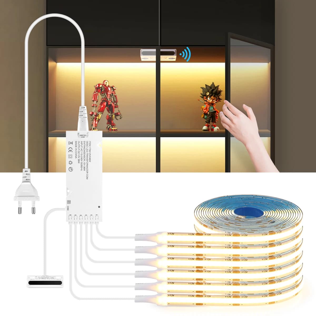 Auto On Smart Door Sensor Control COB LED Strip Cabinet Lights 1-5M for Collection Display Bookcase Wardrobe Led Tape 12V
