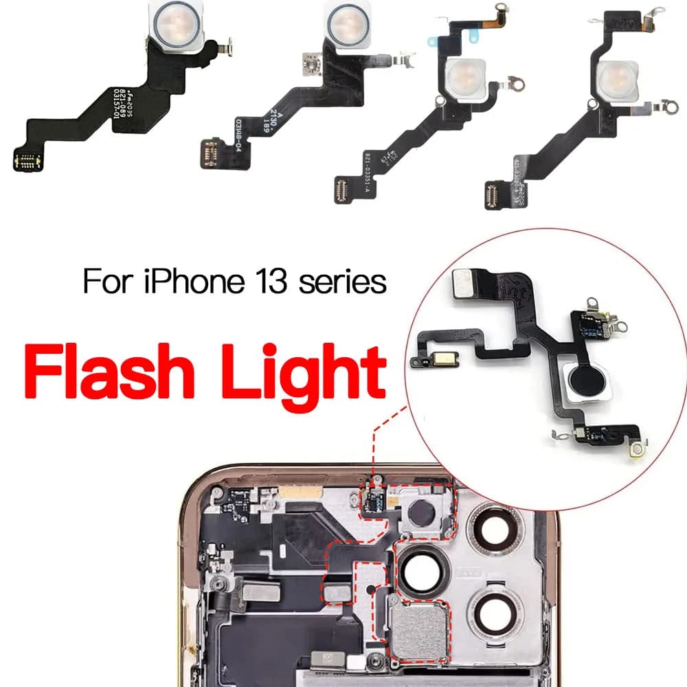 Luce flash con cavo flessibile per microfono per parti di ricambio iPhone 13 Mini Pro Max