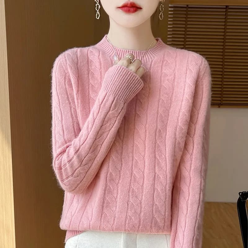 Maglione lavorato a maglia in lana merino 100% da donna Torsioni di pasta fritta alla moda Girocollo Top Abbigliamento casual caldo in autunno e inverno