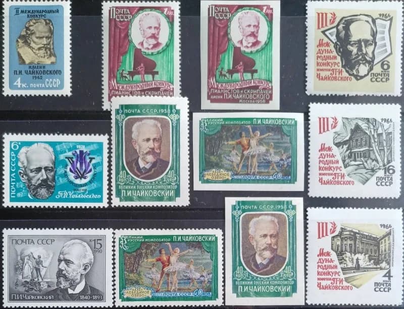 6 Sets,Total 12 PCS, CCCP, 1958-90, Tchaikovsky, Real Original Post Stamps for Collection, MNH