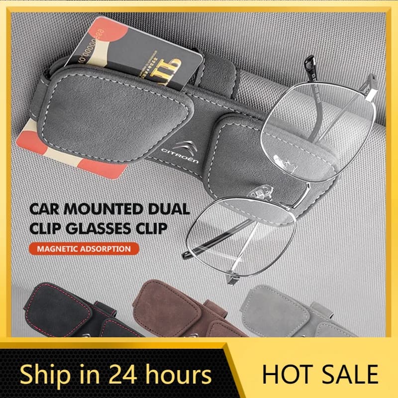 Car Sticker Suede Car Sun Visor Magnetic Holder Glasses Ticket Double Clip For Citroen C5 C1 C2 C6 C4L DS3 DS4 DS5 C-Elysee Gran
