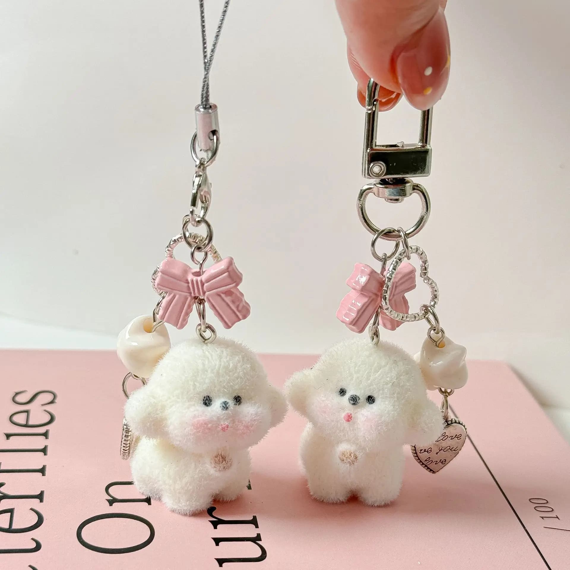 Simpatiche cinghie per cellulare in stile coreano, portachiavi con cane bowknot, cordino per custodia per iPhone, decorazione pendente, regalo di compleanno per ragazza