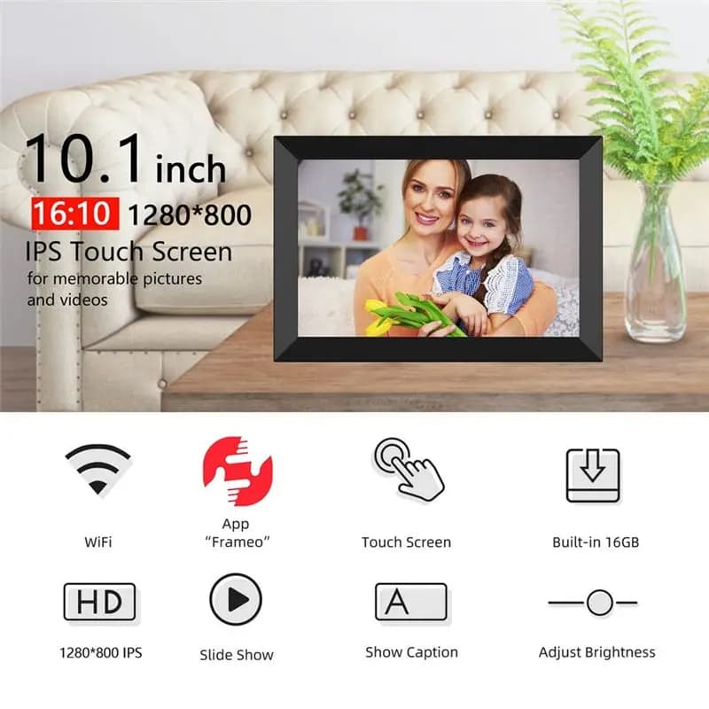 BaoBao- Cornice per foto digitale WiFi intelligente da 10,1 pollici Touch screen LCD IPS 1280X800, ritratto e paesaggio con rotazione automatica - Spina americana