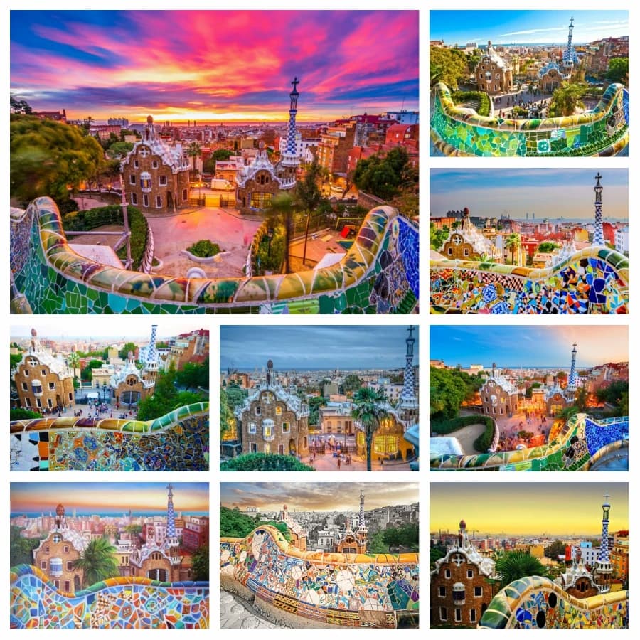 Park Guell Barcelona Spain Scenery 5d Full Diamond Painting Beauty Carmel Hill Scenery Mosaic Cross Stitch Handcraft Gift Decor