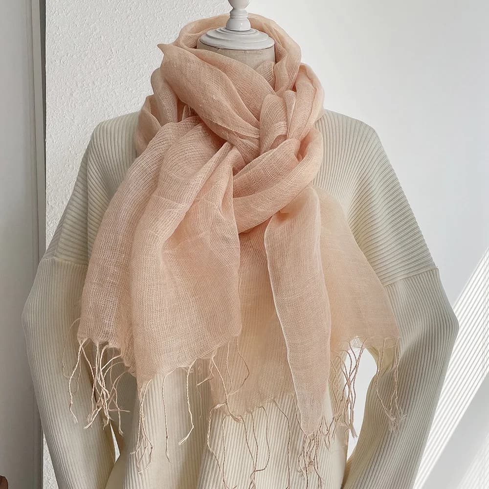 Sciarpe di lino con nappe da uomo/donna Scialli Avvolge Sciarpa di lino con protezione solare autunnale Scialle con nappa tinta unita da donna per donna