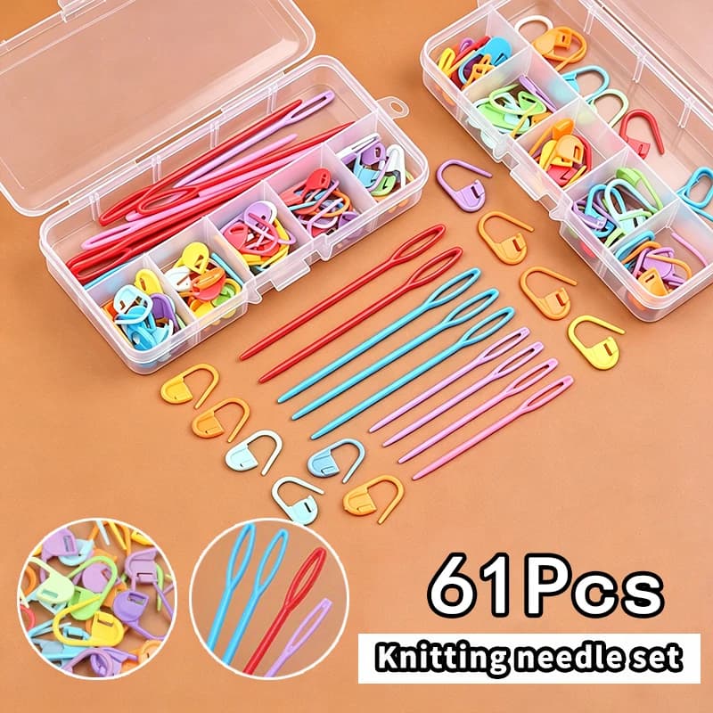 Set di 61 Ferri da Maglia e Uncinetti in Plastica di Vari Colori, 7/8,9 cm, per Lana e Filati, Accessori per Lavori a Maglia Fai-da-Te per Bambini