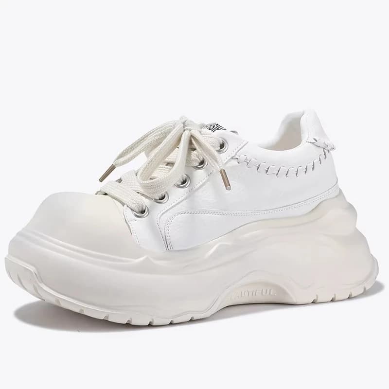 Little White Shoes for Women's Casual Board Shoes Genuine Leather Thick Soled Height Increasing Shoe Comfortable Sneakers Female