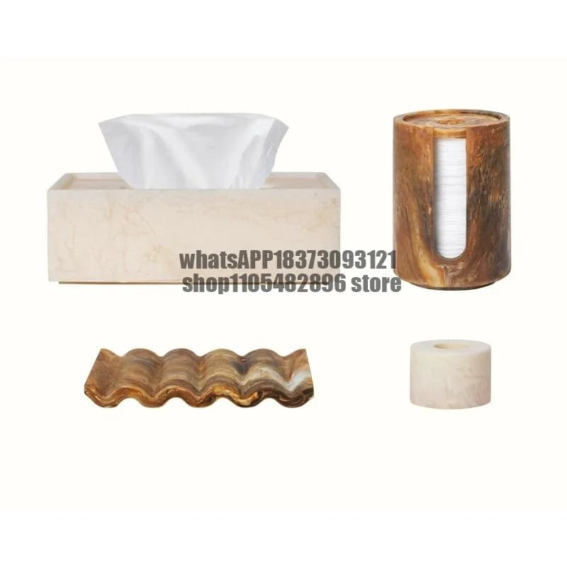 Tissue box Resin porous toothbrush holder Soap holder Marble cotton swab box