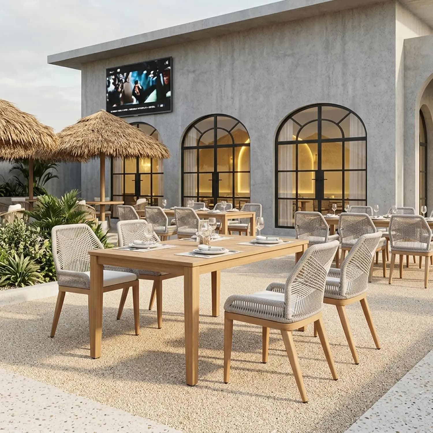 Set di 2 Sedie da Pranzo Moderne in Alluminio per Esterni, Mobili da Giardino in Vimini con Cuscini, Personalizzabili