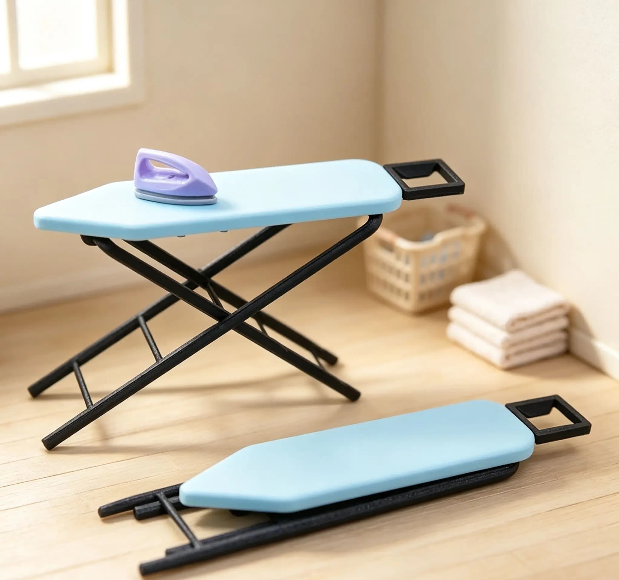 Mini Ironing Board with Iron Set, Dollhouse Laundry Furniture Accessory, Simulated Pretend Play Prop for DIY Diorama Layout