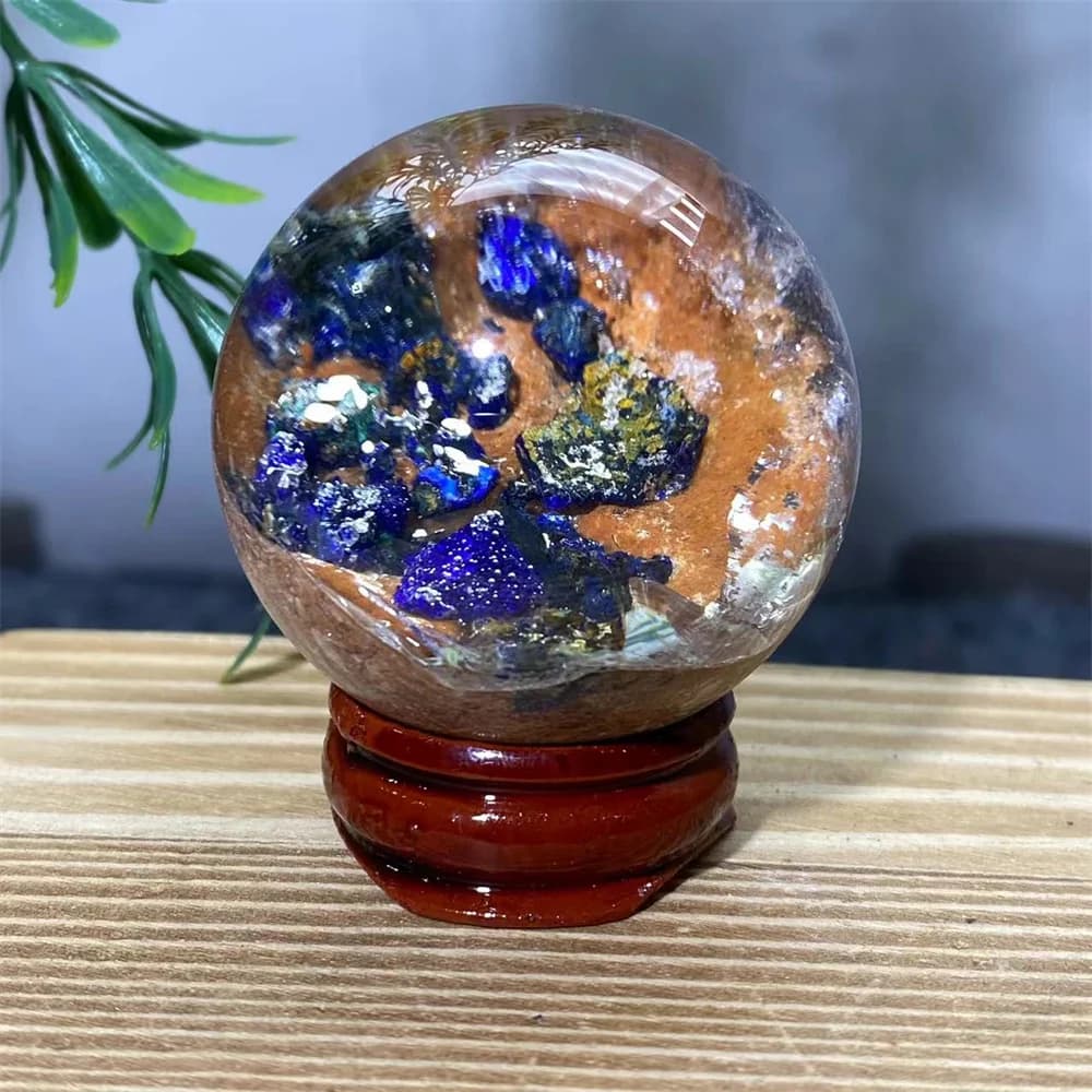 Sfera di quarzo azzurite Pietra naturale Calcopirit Sfera di cristallo Guarigione Decorazione della stanza Meditazione natalizia Reiki Stregoneria + supporto