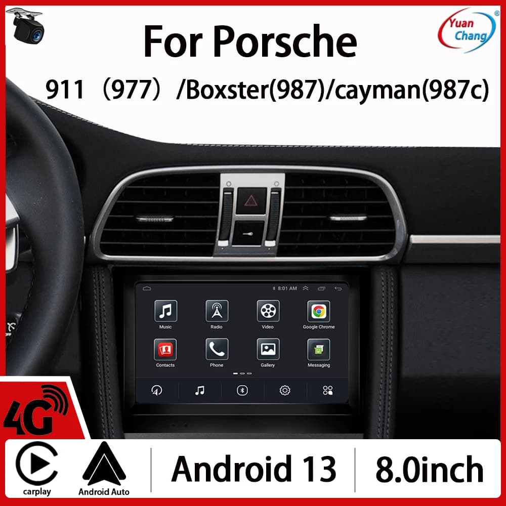 Android 13 CarPlay Android Auto Autoradio Lettore DSP Stereo Per Porsche 911(977)/Boxster(987)/cayman(987c) 8 pollici (2004-2013