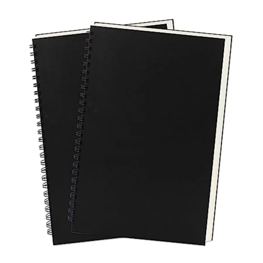 9 inch x 6 inch, 100GSM, Blank Spiral Notebook, 2-Pack, Soft Cover, Sketch book, 160 Pages/ 80 Sheets, Black