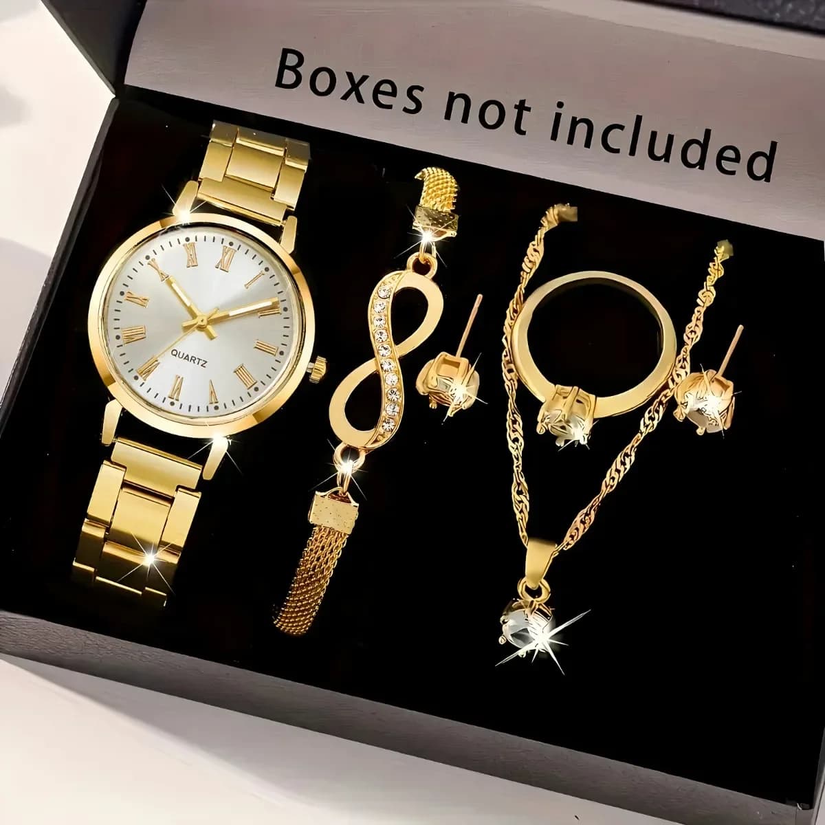Set of 20266 Pieces: Elegant Women's Quartz Watch, Dust Watch with Simple Dial, Jewelry Set with Rhinestones, Reloj Mujer (Without Box)