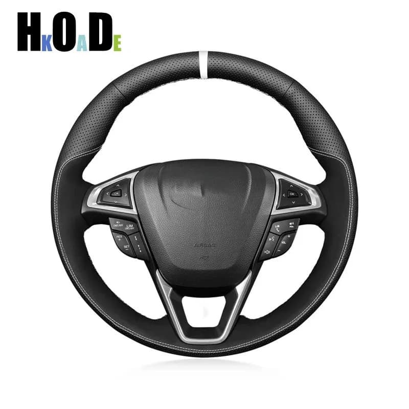 For Ford Mondeo 2014-2020 Edge Galaxy S-Max 2015 2016-2020 Black Genuine Leather Steering Wheel Cover