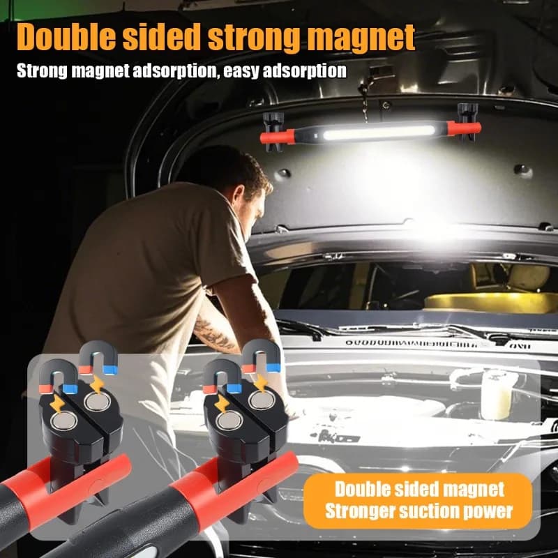 Torcia da Lavoro LED Ricaricabile 1200 Lumen con Base Magnetica e Rotazione a 360° ° Testa Girevole per Riparazione Auto, Emergenze, Interruzioni di Corrente, Meccanici