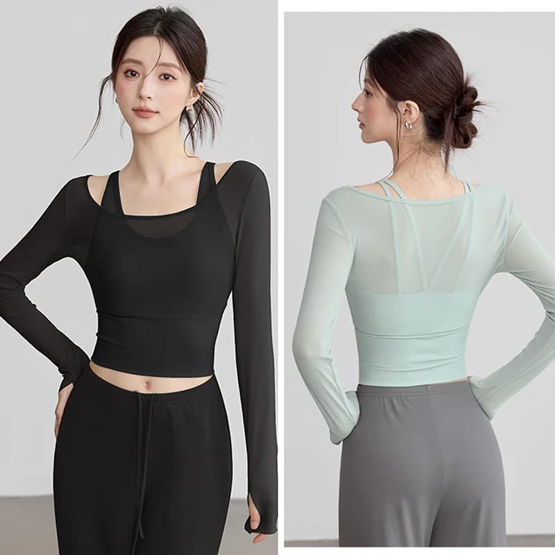 Fake sweater in two pieces Yoga clothing Sports top long sleeve slimming with pectoral fitness clothing for workout in gym Pilates women