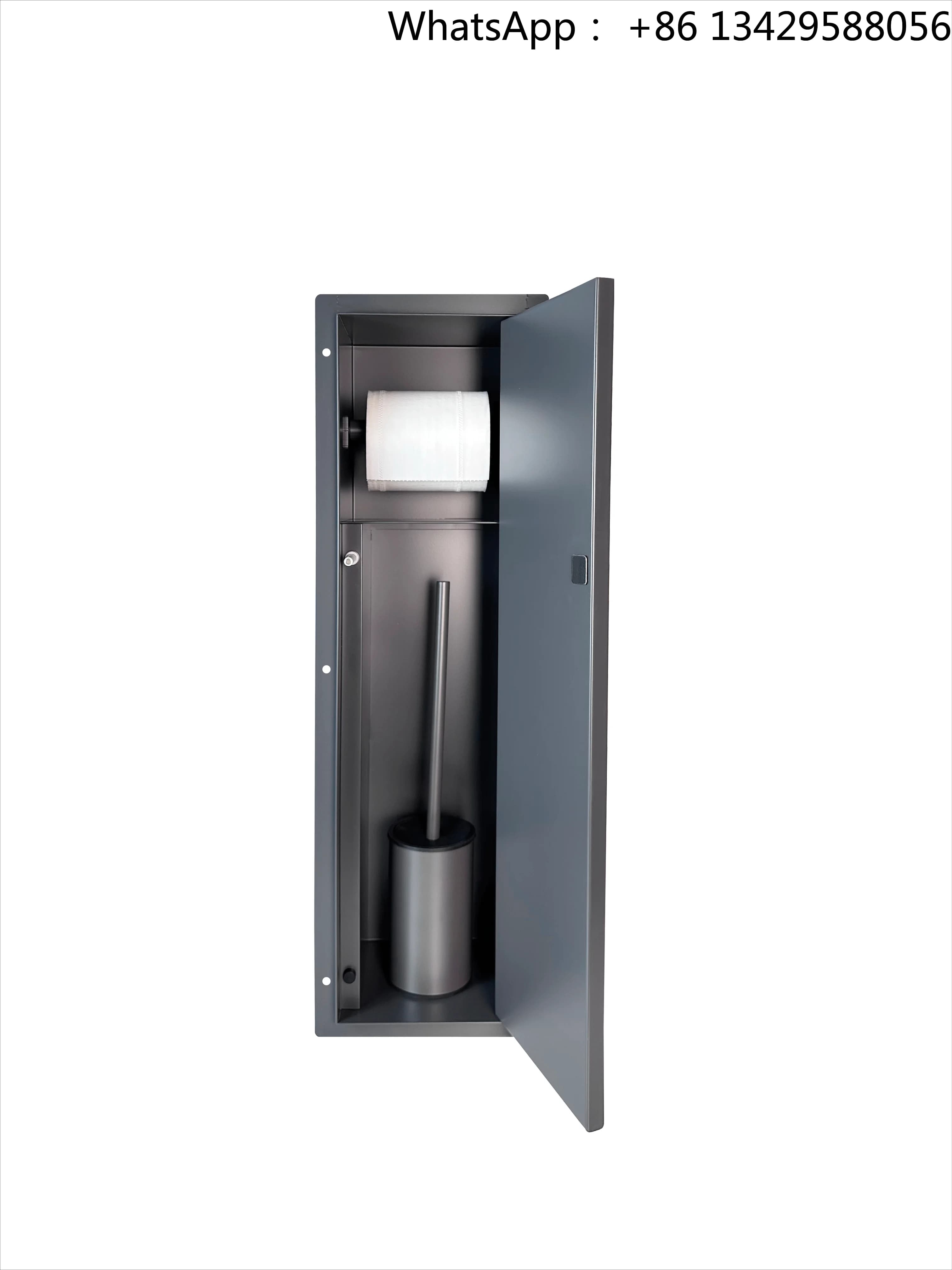 Modern Invisible Design Hidden Tissue Roll Holder Toilet Brush Storage Shelf Concealed SUS304 Toilet Brush Niche for Bathroom