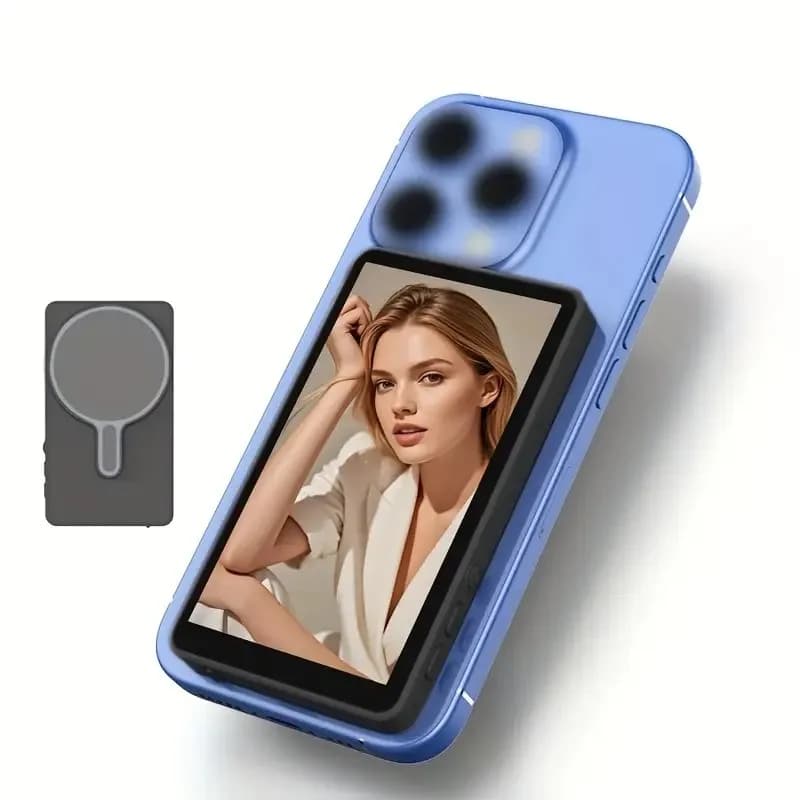 Magnetic Phone Vlog Selfie Monitor – Rechargeable Dual Power, iOS & Android Compatible for Live Streaming & Content
