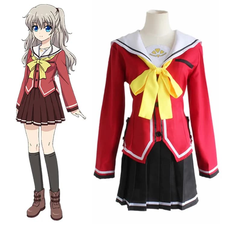 Anime Charlotte Tomori Nao / Yusa Nishimori Uniforme scolastica Costumi Cosplay Set completo Abito da marinaio (Top + Gonna + Papillon)